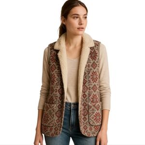 Anthropologie Brand Hei Hei Jacquard Tapestry Faux Fur Lined Vest:Size Small